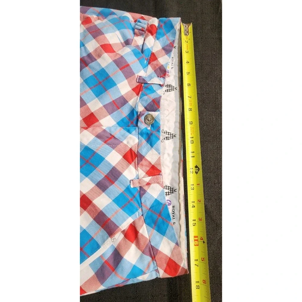 Royal & Awesome Golf Shorts Mens 36 Red Blue Plaid Cotton‎ Stretch Classic Fit